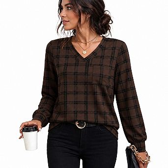 Womens V Neck Long Sleeve Tops Casual Dressy Versatile Fall Winter Wear