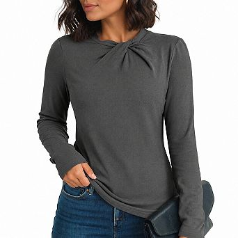 Womens Slim Fit Long Sleeve Twist Knot Mock Neck Thermal Business Casual Tops
