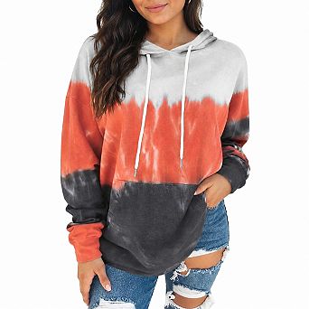 Womens Long Sleeve Hooded Pullover Tops With Kangaroo Pockets Loose Fit