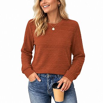Womens Long Sleeve Soft Loose Crewneck Tops Fall Winter Casual Outfits