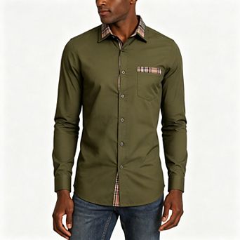 Men's Plaid Shirt Long Sleeve Button Front Pocket Lightweight Everyday Top