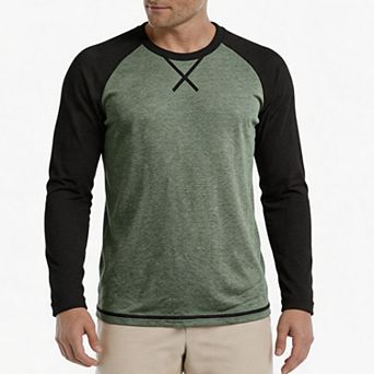 Men's Long Sleeve Contrast Panel T Shirt Crew Lightweight
