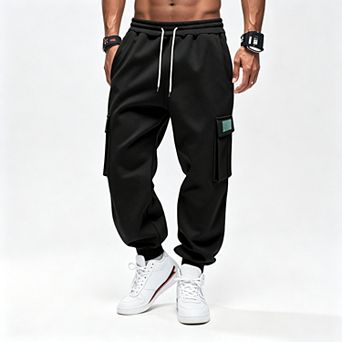 Men's Fleece Lined Cargo Joggers, Thick Warm Fleece Tapered Sweatpants with Pockets