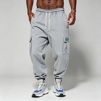 Men's Fleece Lined Cargo Joggers, Thick Warm Fleece Tapered Sweatpants with Pockets