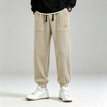 Men's Corduroy Cargo Joggers, Relaxed Fit Drawstring Elastic Waist Casual Pants