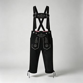Men's Bavarian Lederhosen Costume, Embroidered Faux Suede Bib Shorts with Adjustable Suspenders