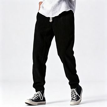 Men's Waffle Knit Joggers, Textured Sweatpants with Elastic Drawstring Waist