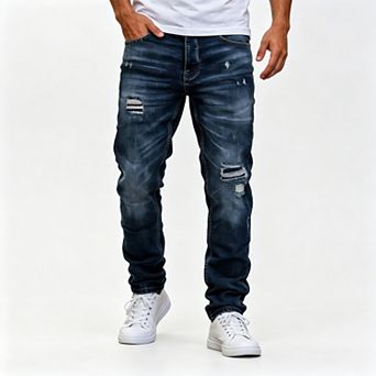 Men's Ripped Straight Leg Jeans, Vintage Distressed Loose Fit Wide-Leg Denim Pants