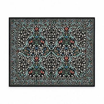 Washable Modern Floral Area Rug with Non-Shedding Low Pile Easy-Clean Faux Wool
