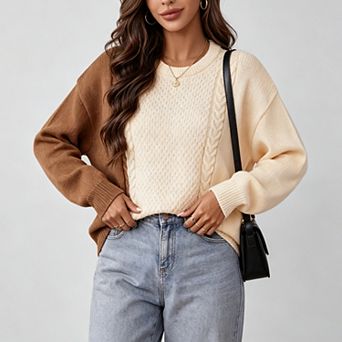 ShopWonder Women's Fashion Clothing Patchwork Autumn Winter Pullover Sweater