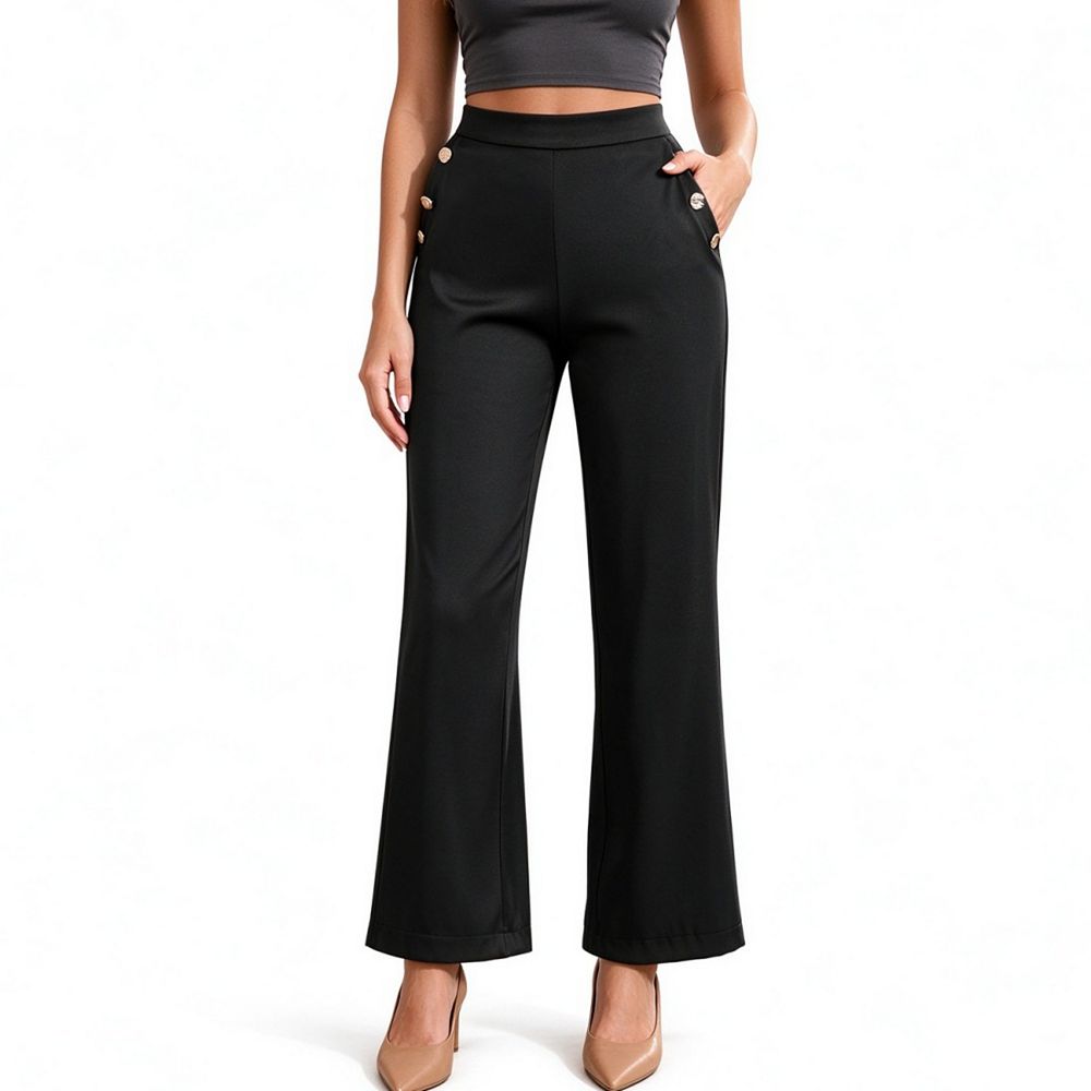 Women's Fall Business Casual Straight Leg Trousers High Waist Button ...