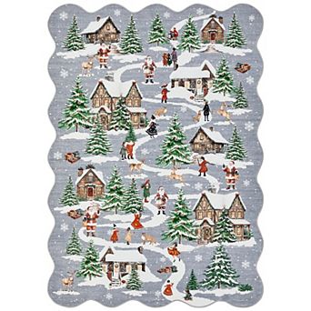 Machine Washable Woodland Village Area Rug for Living Room Bedroom Low Pile Carpet