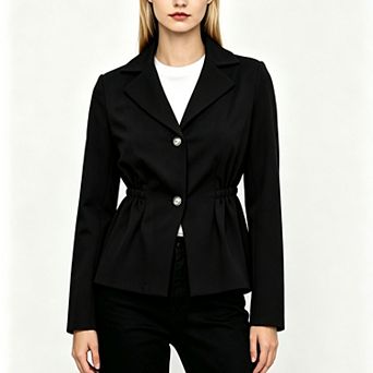Women's Elastic Waist Cropped Blazer, Notched Lapel Two Button Casual Work Suit Jacket