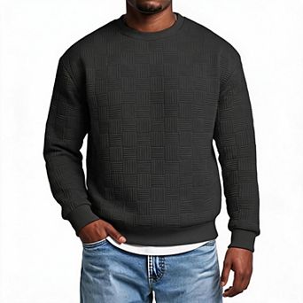 Mens Crew Neck Sweatshirt Geometric Textured Pullover For Casual Daily Street Wear