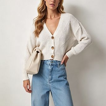 ShopWonder Women's Loose Cropped Cardigan Chunky V Neck Short Sweaters