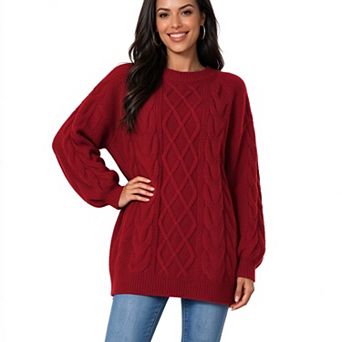 Women’s Casual Crewneck Cable Knit Sweater Lightweight,Loose Fit, Solid Color Pullover for Fall