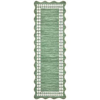 Scalloped Border Area Rug Machine Washable Wear Resistant for Living Room Bedroom