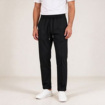 Men's Loose Fit Twill Drawstring Elastic Waist Casual Straight Leg Pants