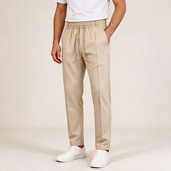 Men's Loose Fit Twill Drawstring Elastic Waist Casual Straight Leg Pants