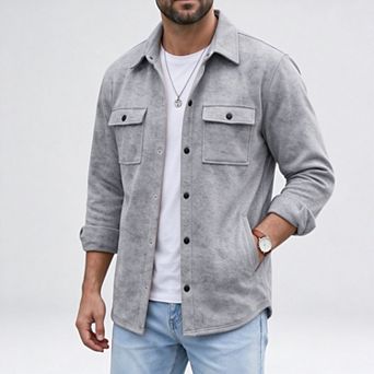 Men's Lapel Work Jacket, Long Sleeve, Solid Color, Multi-Pocket