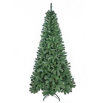 7 FT Unlit Artificial Christmas Tree, Green Christmas Tree with 1136 Tips and Folding Metal Stand