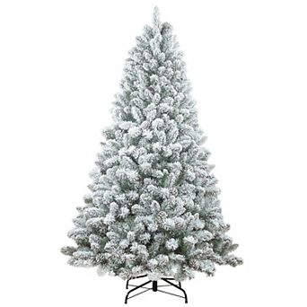 6Ft Artificial Tree, White Flocked pine Premium Christmas Tree, 888 Realistic PE and PVC Mixed Tips