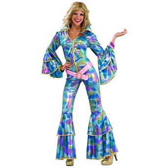 Women's 1970's Blue Tie-Dye Disco Mama Costume