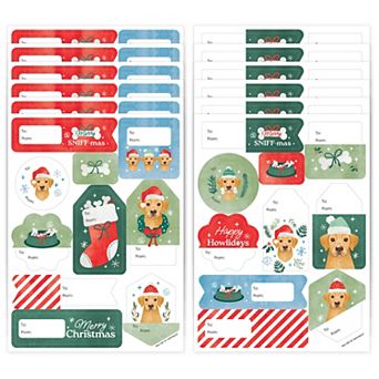 Yellow Lab Christmas Dog Gift Tag To & From Stickers, Assorted Gift Labels - 12 Sheets 120 Stickers