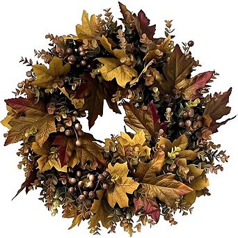 19.69-Inch Artificial Fall Wreath with Boxwood for Front Door