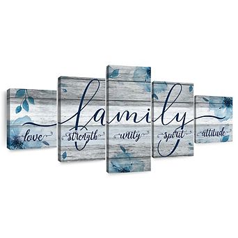Family Bond Blue Wooden Style 5 pc Set Wall Art