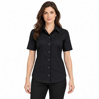 HANDPOINT Womens Short Sleeve Collared Button Front Shirt