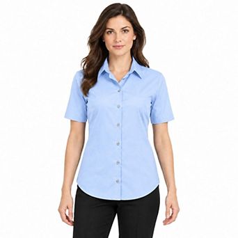 HANDPOINT Womens Short Sleeve Collared Button Front Shirt