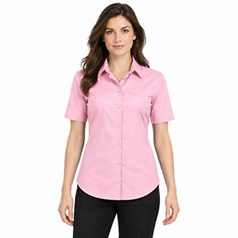 HANDPOINT Womens Short Sleeve Collared Button Front Shirt