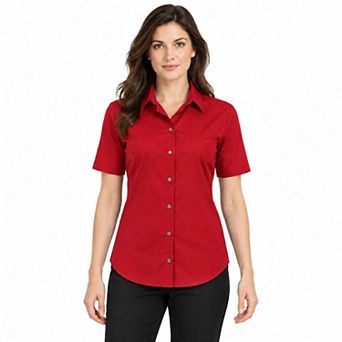 HANDPOINT Womens Short Sleeve Collared Button Front Shirt