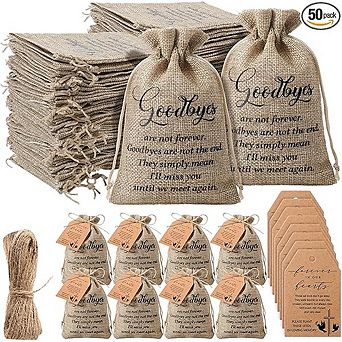 Burlap Funeral Favor Bags with Prayer Tags & Twine Memorial Keepsake