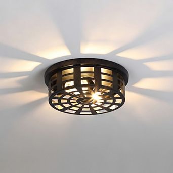 10.94 in Black Motion Sensor Outdoor Flush Mount Ceiling Light, Weather-Resistant