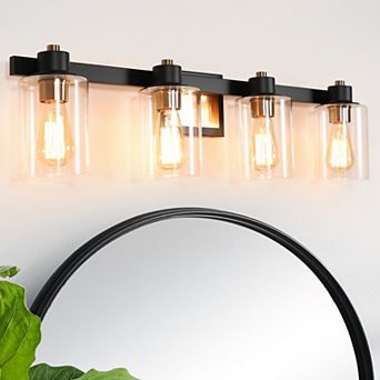 31.5 in 4-Light Bathroom Vanity Light with Clear Glass Shades, Damp Rated