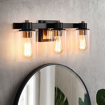 22.4 in 3-Light Bathroom Vanity Light with Clear Glass Shades, Damp Rated