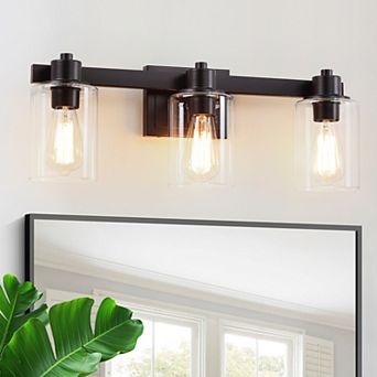 22.4 in 3-Light Bathroom Vanity Light with Clear Glass Shades, Damp Rated