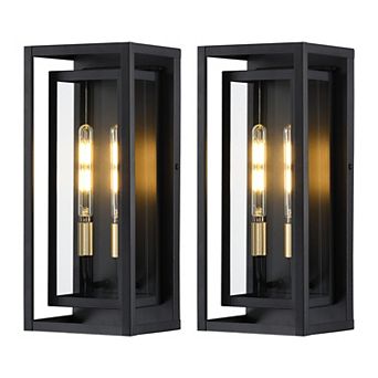 2-Pack 15 in 2-Light Outdoor Wall Lanterns with Clear Glass, Weather-Resistant