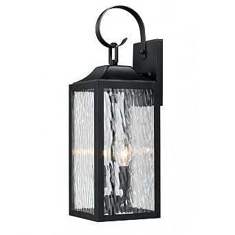 18.88 in 2-Light Black Weather-Resistant Outdoor Wall Lantern with Water Glass