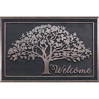 A1 Home Collections Rubber Welcome Doormat, Non-Slip, Indoor & Outdoor, Welcome Tree Design