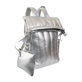 Joan & David 18-Inch Quilted Metallic Puffer Nylon Backpack
