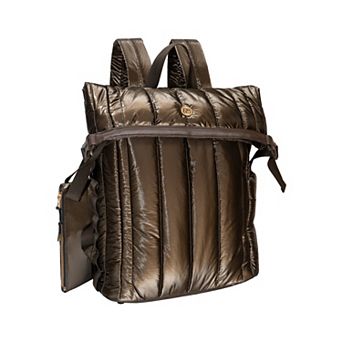 Joan & David 18-Inch Quilted Metallic Puffer Nylon Backpack