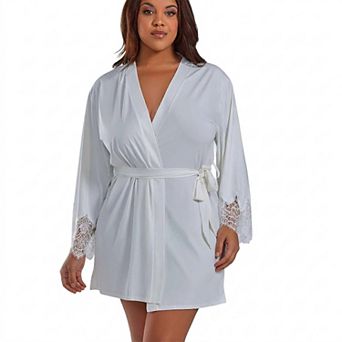 Women's iCollection Lycra Lace Trimmed Robe - Plus Size