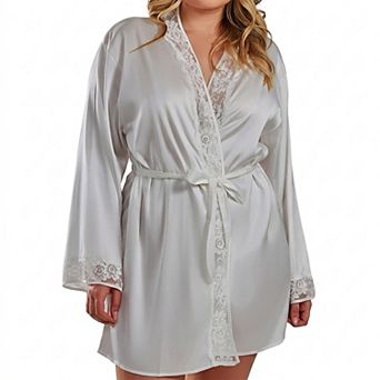 Women's iCollection Satin Lace Trimmed Robe - Plus Size