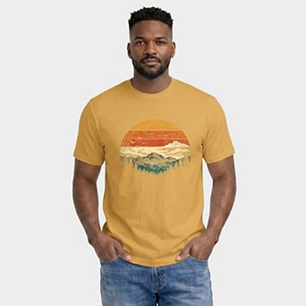 Mountain and Sunset Retro - Men's Garment Dyed Graphic T-Shirt