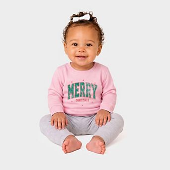 Merry Christmas Arched Snowflake - Infant Crew Fleece Sweatshirt