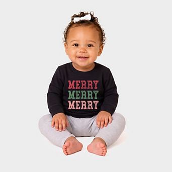Merry Varsity Stacked - Infant Crew Fleece Sweatshirt
