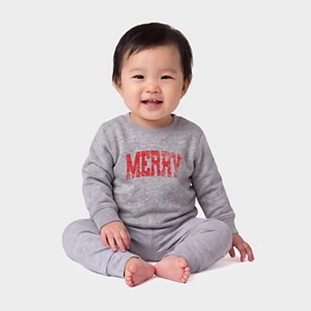 Merry Arched Distressed - Infant Crew Fleece Sweatshirt
